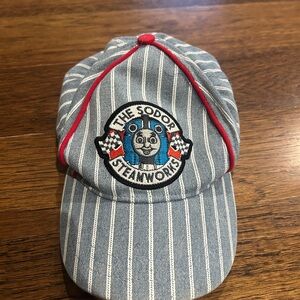 Thomas The Tank The Sodor Steamworks Striped Cap - Blue & White with Red Trim